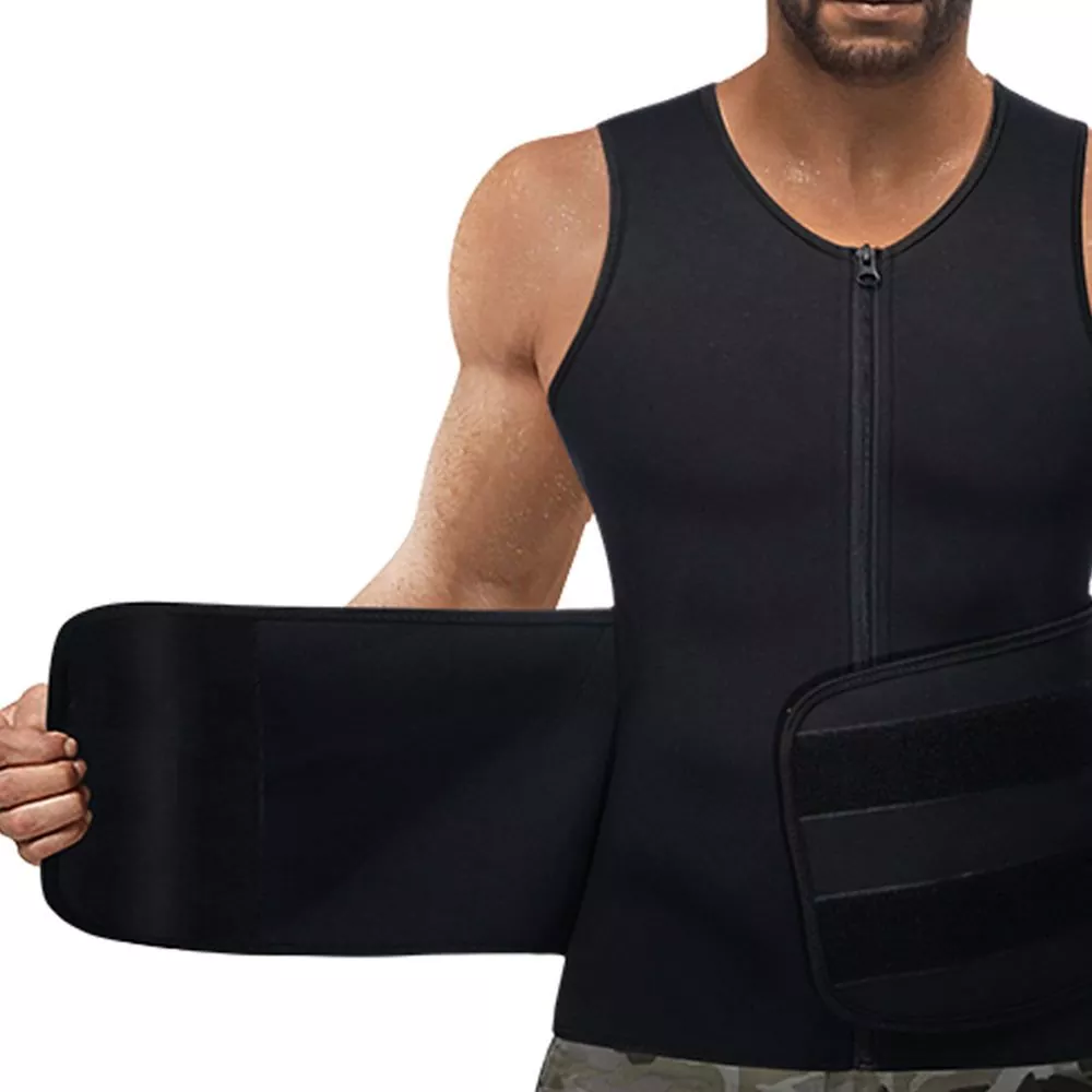 Fato de sauna masculino com design com zíper ajustável